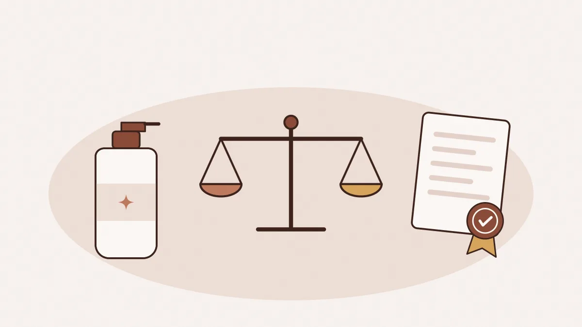 Une balance entre un flacon pompe et une pile de livres