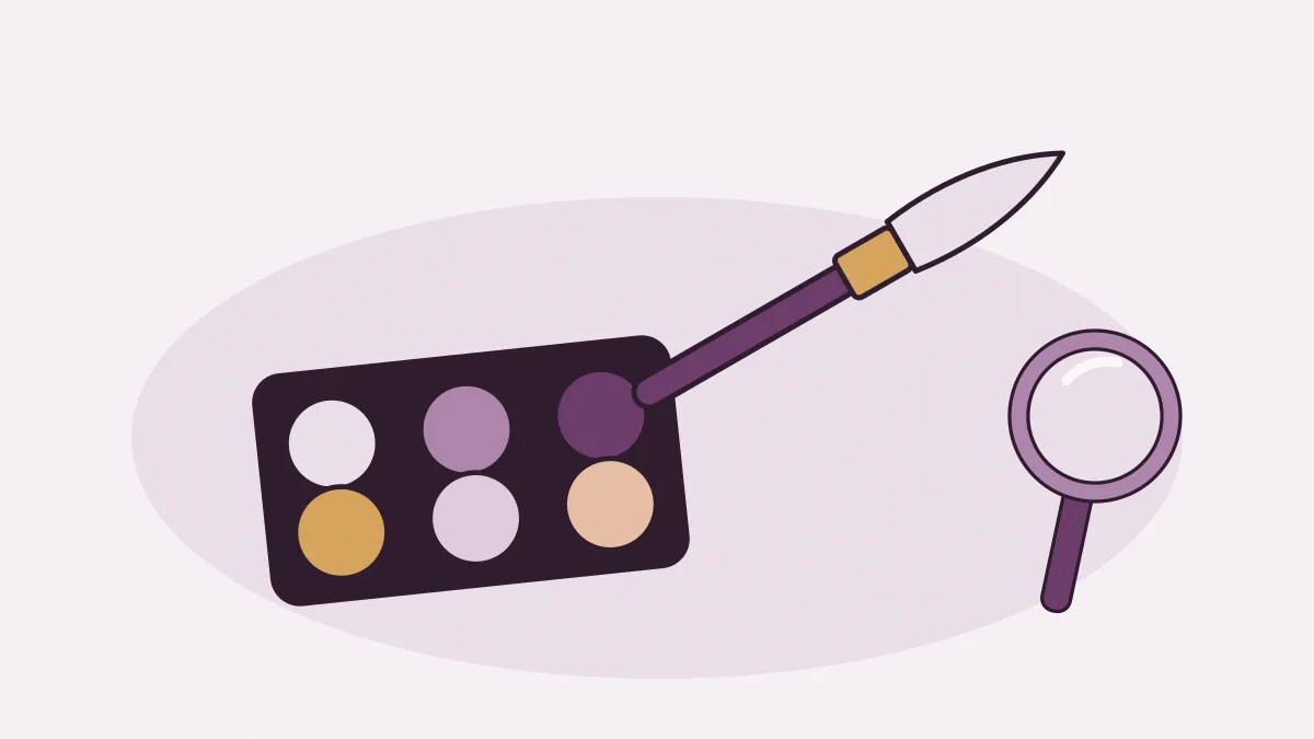 Un pinceau de maquillage, une palette et un poudrier ouvert